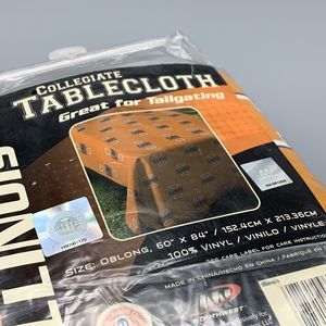 Vtg Illinois Vinyl Collegiate Orange Oblong Tablecloth Fighting Illini Football
